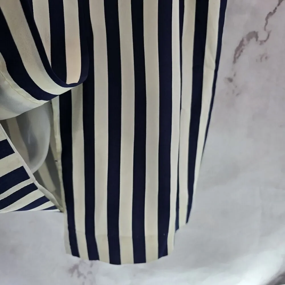 Vintage Silk Dress Womens Large 12 Navy Cream White Midi Maxi Striped Talbots - Picture 5 of 16